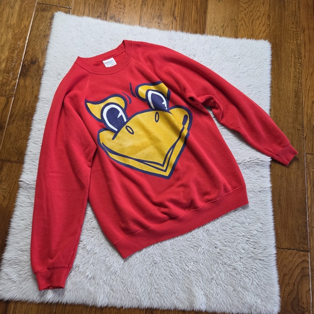 Vintage KU Kansas Jayhawks Sweatshirt Red Size Large Red Hanes